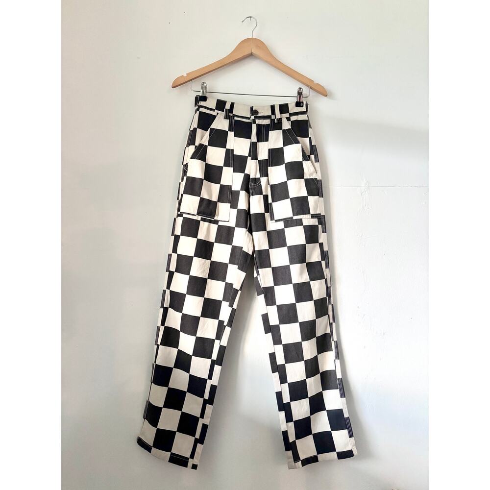 Checkered Black and White Straight Leg Pants